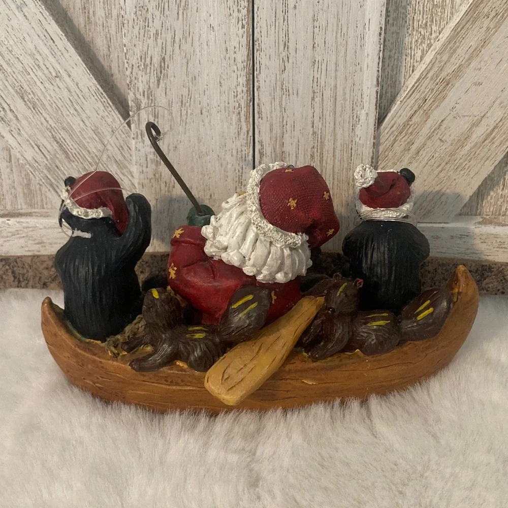 Santa and Bears Canoe Figurine